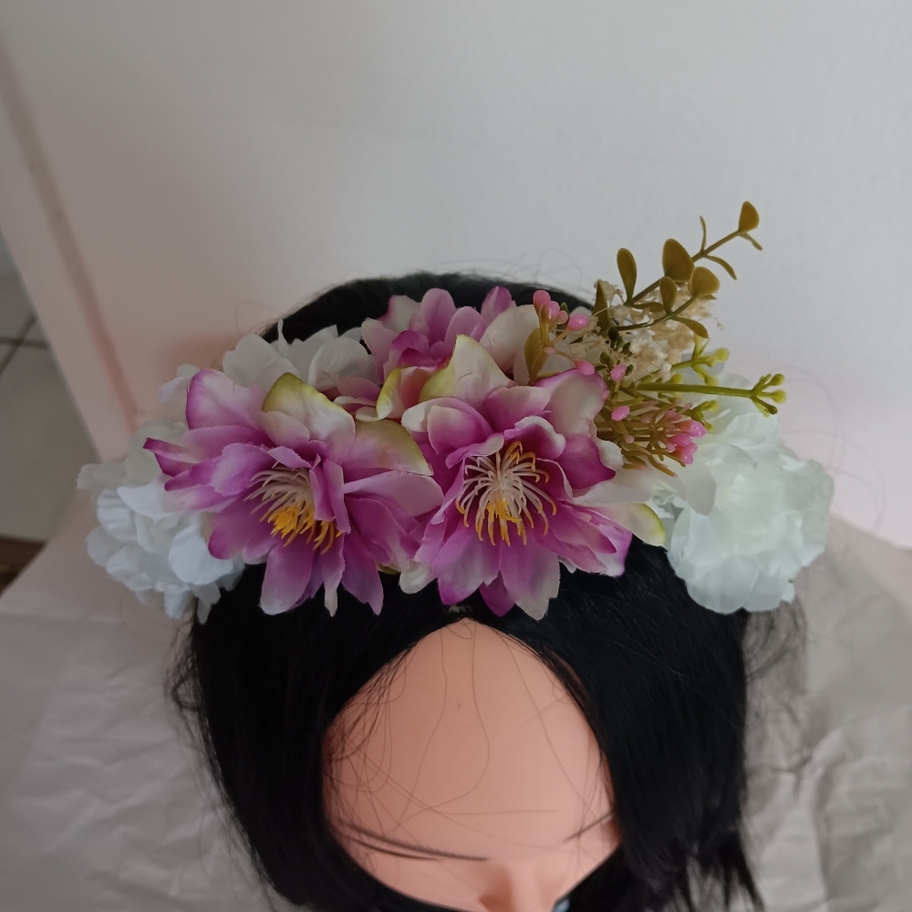 Floral Headband with lilac and White Flowers